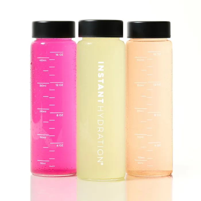 Three Water Bottles in pink, yellow and peach