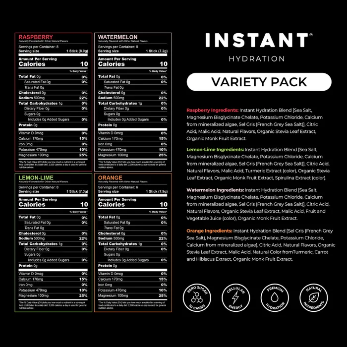 Variety Pack 30 Sticks, nutrition panel